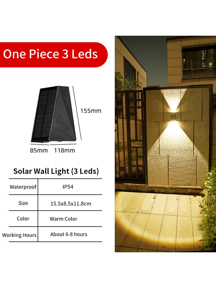 LED Solar Wall Light Up And Down Solar Lamp Outdoor Waterproof for Garden, Villa, Courtyard Porch, Landscape Decorative Luminous