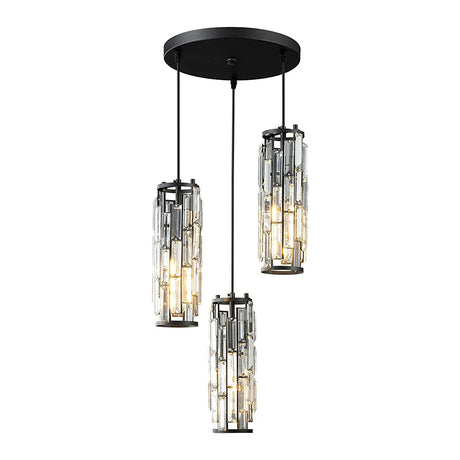 Modern Pendant Light Mini Crystal Chandeliers Adjustable Fixture for Kitchen Island Dinning Room Bedroom Black Chrome 3-Light