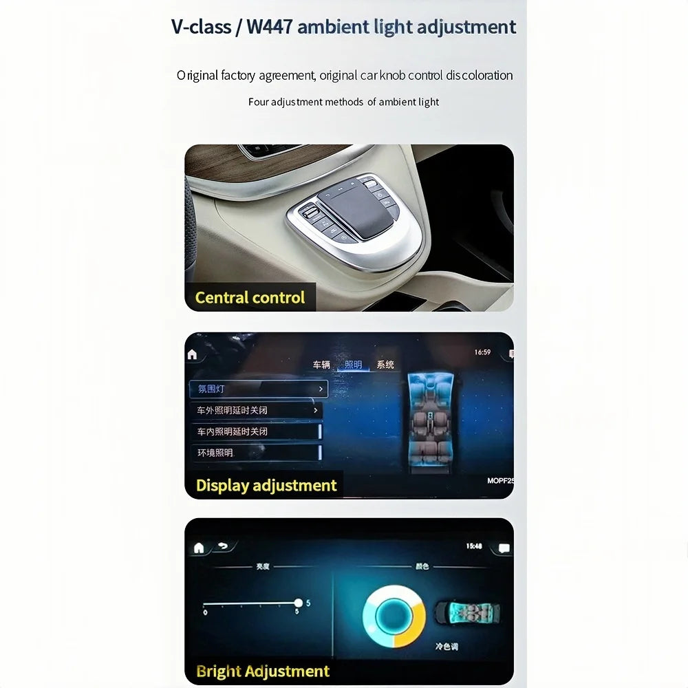 3/64 Colour LED Air Vents Ambient Light For Mercedes Benz V-Class W447 V260 2016-2023 Turbine Outlet Nozzle Active Ambient Light