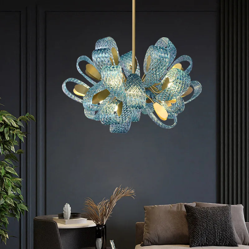 Blue Flower Ceiling Chandelier 2026 Modern Home Decor LED Hanging Lamp Dining Room Lustre Luxury Living Room Art Decor Lamparas