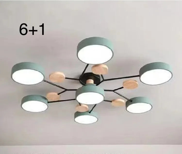 Nordic Macaron Ceiling Light - Modern Log & Metal Lamp for Living Room