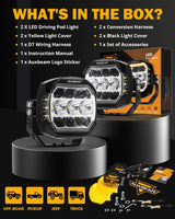 LED Driving Lights 3/5 inch Work Light Pods Combo Beam Offroad LED Spotlights WITH WHITE DRL&AMBER TURN SIGNAL LIGHT