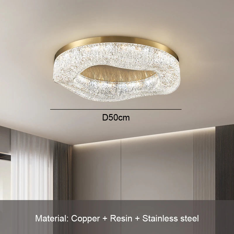 Luxurious Golden-gloss Chandelier, Round Copper Chandelier, For Dining Room, Living Room, Bedroom, Home Decoration, Resin Chande