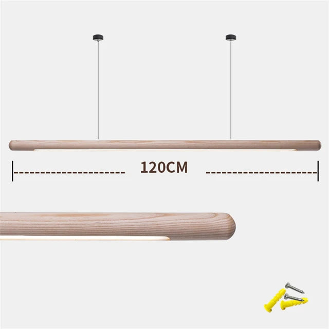 Walnut Wood Dining Chandelier - Simple Strip Hanging Lamp for Kitchen, Home Decor & Indoor Lighting