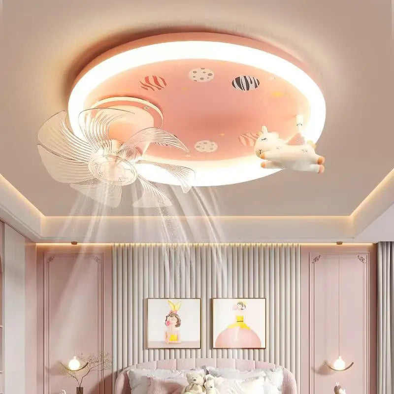 Full spectrum eye protection children's fan LED ceiling light for male and female bedrooms cartoon moon astronaut ceiling light