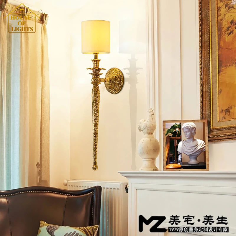 Full Copper LED Wall Lamp - Luxury Modern Retro Sconce Light Fixture for Living Room TV Background, Bedroom Bedside & Staircase