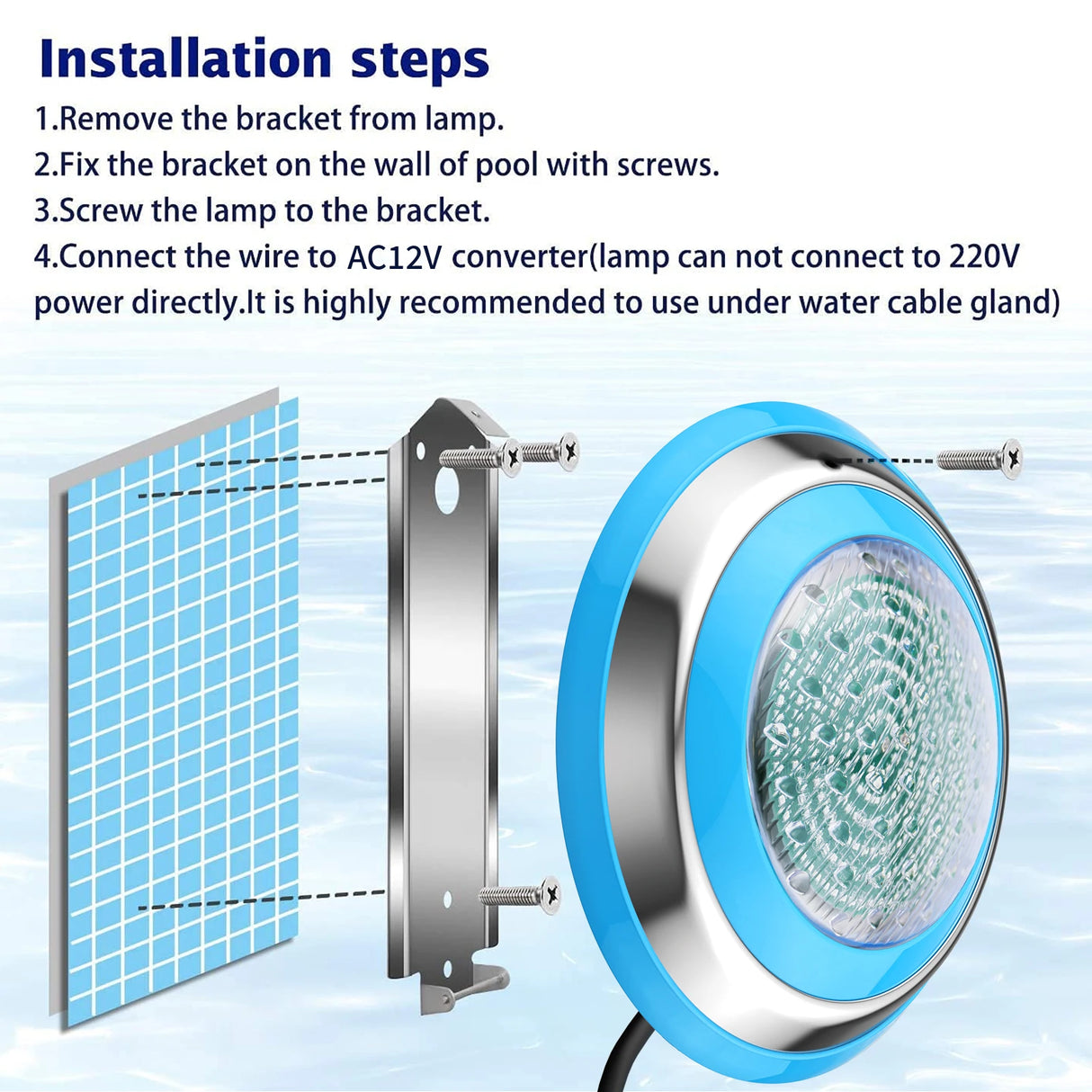 Led Pool Light Bluetooth Control Waterproof IP68 47W RGB Swimming Pool Light with 4.7 M Cord Three Channels