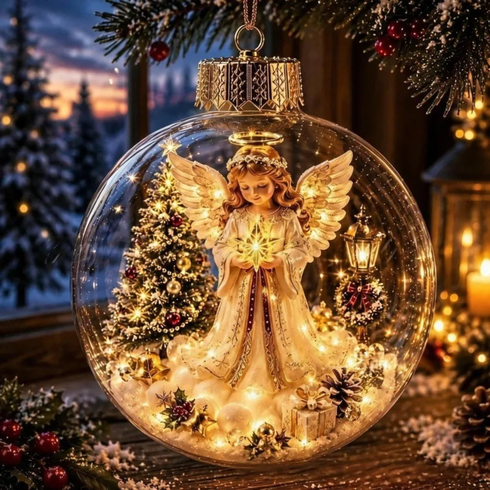 Acrylic Material Christmas Ball Ornament Transparent Design 8CM Size Santa Claus Pendant with Light Holiday Tree Pendant
