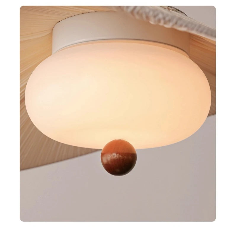 Wabi-Sabi Wood & Cloth Pendant Light - Retro Fabric Ceiling Chandelier Lamp Fixture with Glass Accents for Restaurant, Hotel & Home Decor
