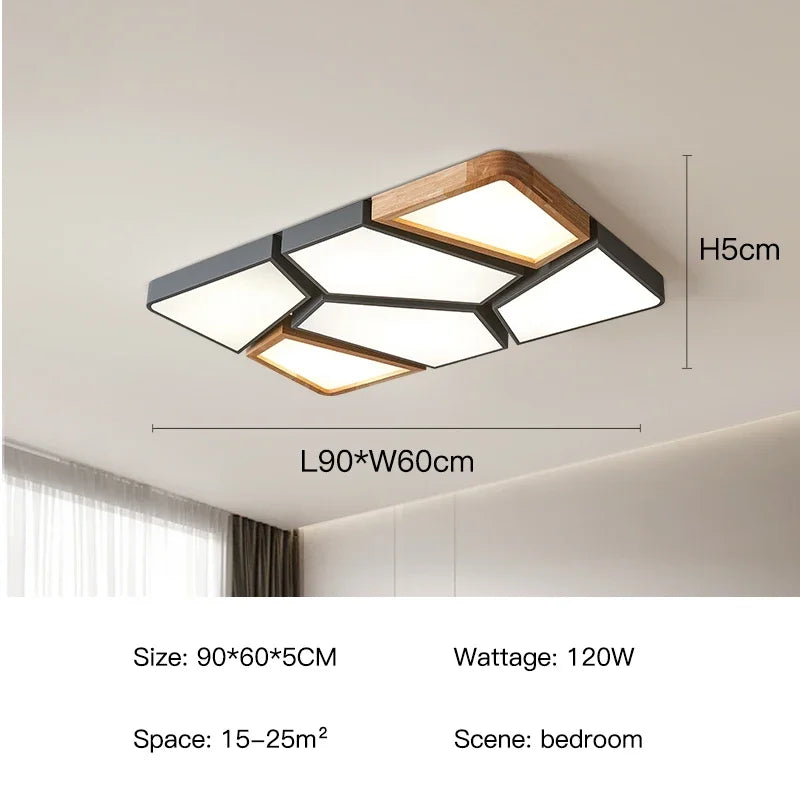 2026 Modern Nordic Style LED Chandelier Living Room Bedroom Kitchen Children Room Study Lamp Wood Geometric Design Ceiling Li