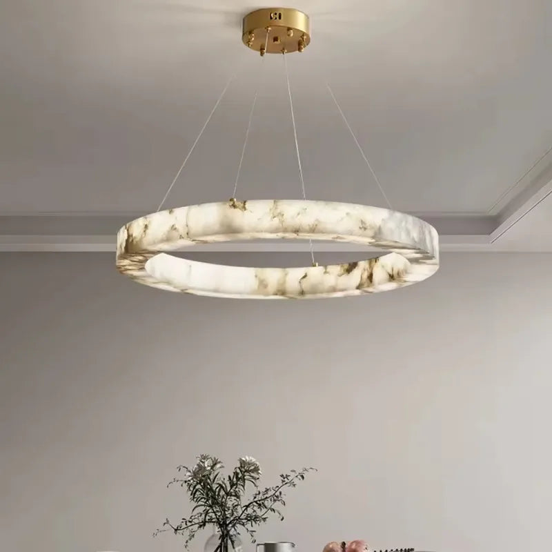 Imitation Marble Circular Resin Pendant Light - Modern Hanging Ceiling Lamp Fixture for Living Room, Bedroom & Home Decor