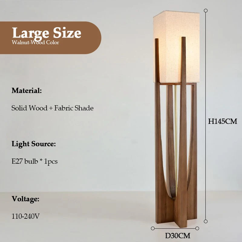 Solid Wood Floor Lamp Japanese Style for Living Room Hotel Teahouse Homestay Bedroom Sofa Corner Standing Light Bedside Table La