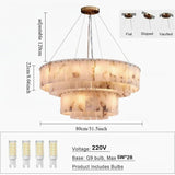 Modern Natural Marble Dimmable Pendant Light - Round Alabaster Ceiling Chandelier Fixture for Living Room & Dining Room