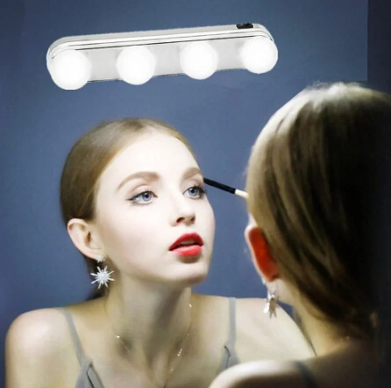 4-Bulb LED Makeup Mirror Light - Portable Suction Cup Vanity Light Bar