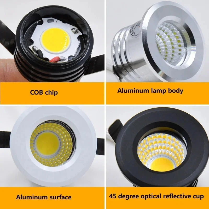 Dimmable embedded Ceiling LED canister light COB Small Spot Light 3W AC90V-265V Driver Included for home showcase cabinet hotel