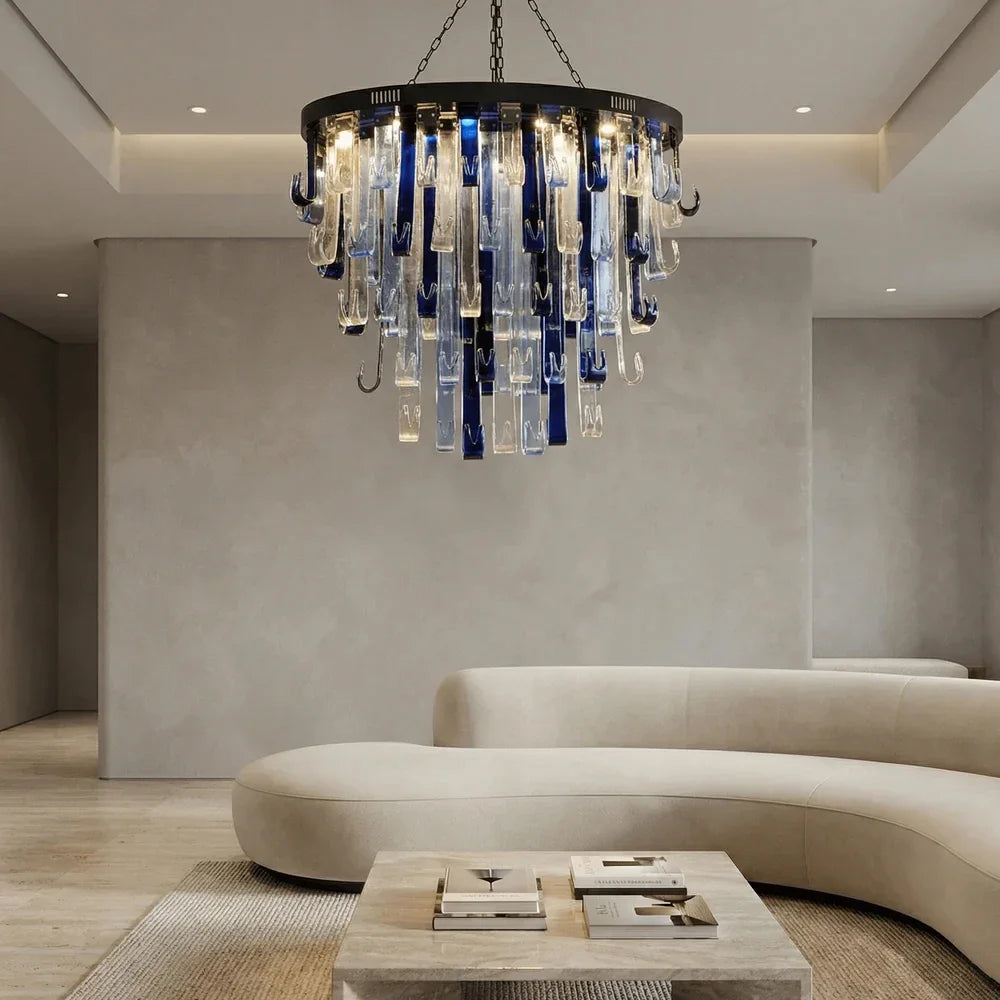 Luxury Crystal Glass Chandelier Modern Dimmable Ceiling Light Luster Hardware Adjustable Height for Villa Staircase