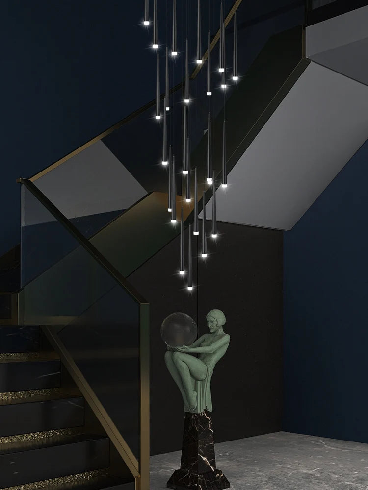 LED Pendant Light Modern Living Room Chandelier Villa Loft Large Pendant Light Minimalist Duplex High-Rise Long Stair Chandelier