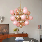 Modern Pink Glass Bubble Ball Pendant Chandelier Light - Decorative Globe Hanging Ceiling Light Fixture for Living Room, Dining Room & Bedroom