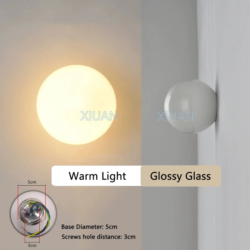 Round Glass Lights Modern Hidden Base Milky White Glass Wall Lamp for Bedroom Bedside Living Room Stair Hallway Entrance Hotel
