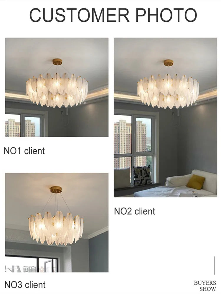 Modern Ceiling Chandelier 2025 New Lighting for Living Dining Room Luxury Art Decor Glass Feather Chandelier Hanging Lamp Lustre