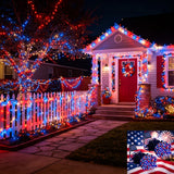 Patriotic Red White Blue LED String Lights - Solar Powered 4th of July Decor