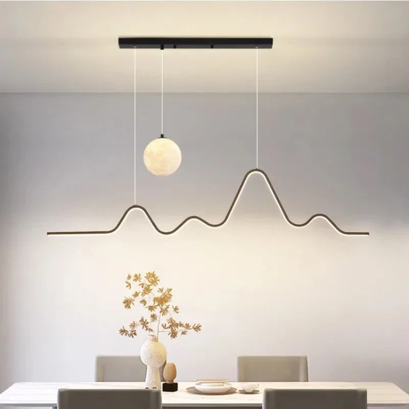 Modern Minimalist Moon Pendant Light with Adjustable Cords Indoor Decor Lamp for Dining Tables Bar Counters and Living Rooms