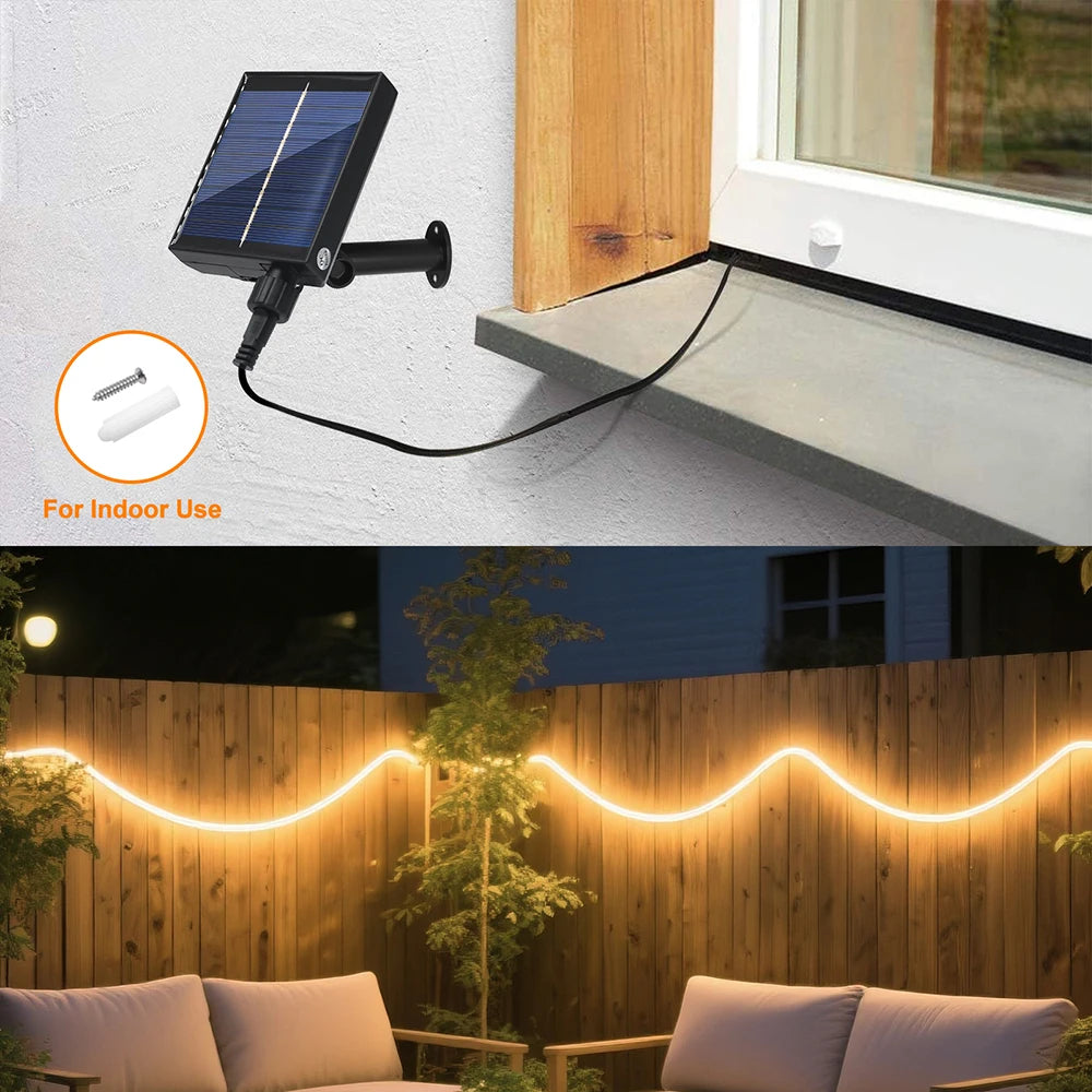 24V Solar LED Neon Light Strip - IP68 Waterproof Outdoor Garden Lighting