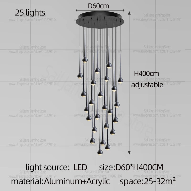 Nordic Water Droplet Pendant Light Hanging Stairs Chandelier Living Room Ceiling Light Modern Villa Bedside Lamp Indoor Lighting