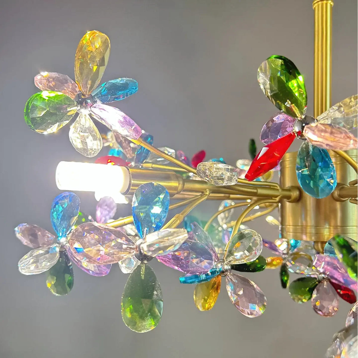 Luxury French Colorful Colored Crystal Flower Pendant Ceiling Light Romantic Living Room Dining Room Bedroom Daughter Lustre
