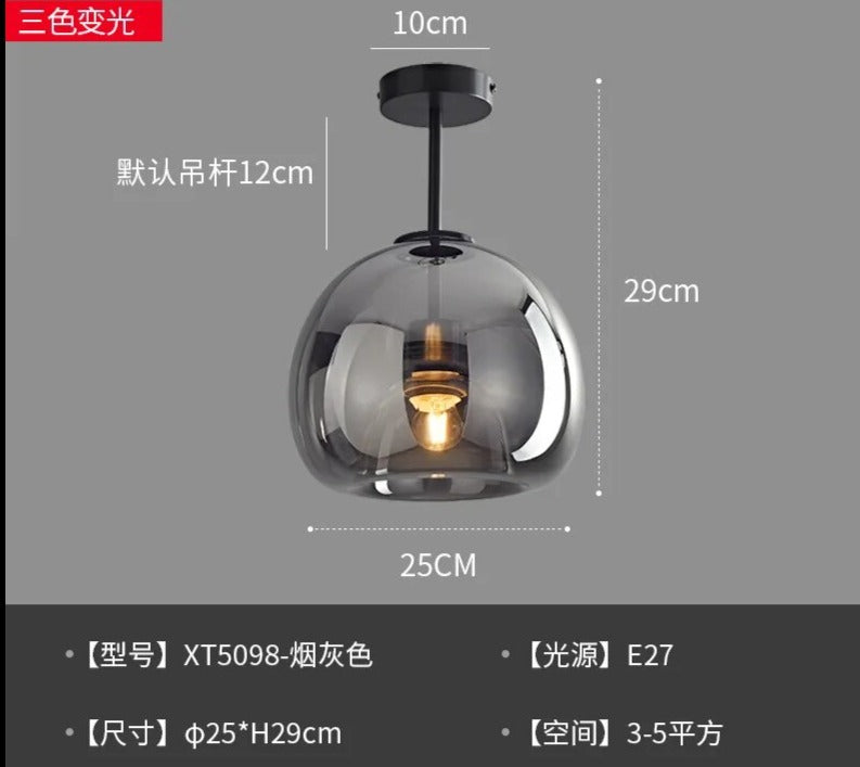 Nordic Smoke Grey Chandelier Ceiling Lamp Post-modern Amber Glass Ceiling Lamp for Living Room Corridor Bedroom Art Ceiling Lamp