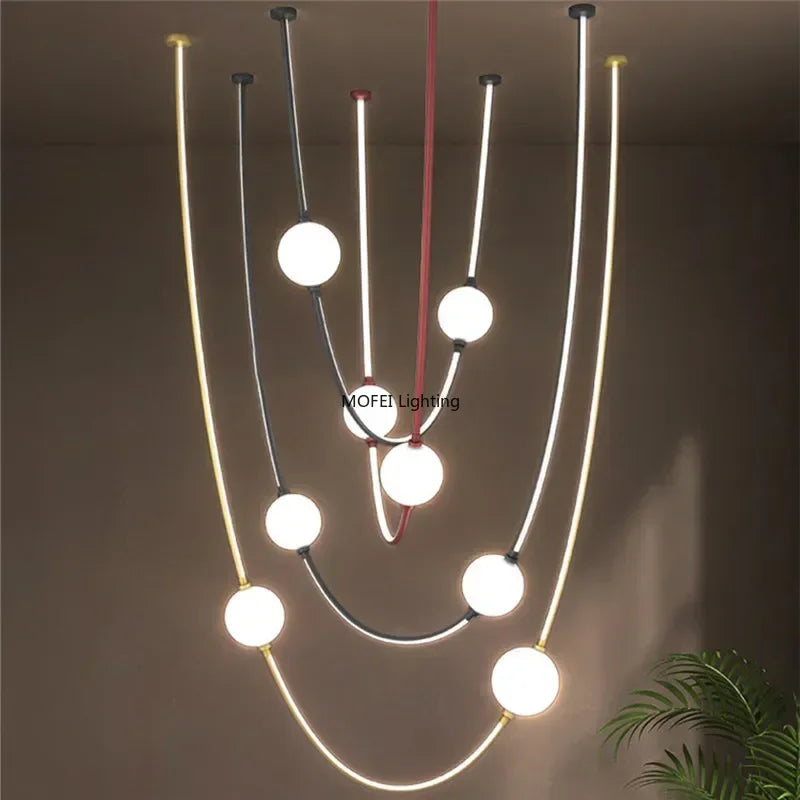 Modern Glass Ball Chandelier Living Room Decor Led Curve Dimmable Staircase Light Villas Loft Dinning Table Nordic Hanglamp