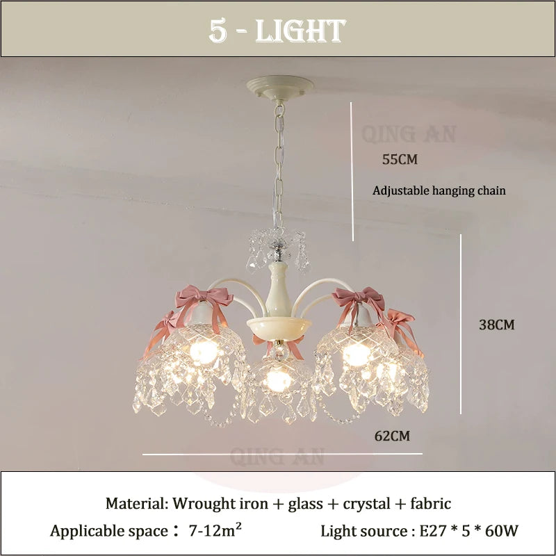 French Crystal Chandeliers Bedroom Living Room Dining Room Lamps Pink Bow Baby Room Princess Room Girl Bedroom Decor Chandelier