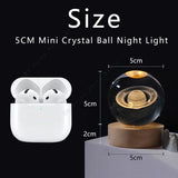 3D Crystal Ball LED Night Light (5cm) - Glowing Galaxy, Planets & Moon Bedside Lamp