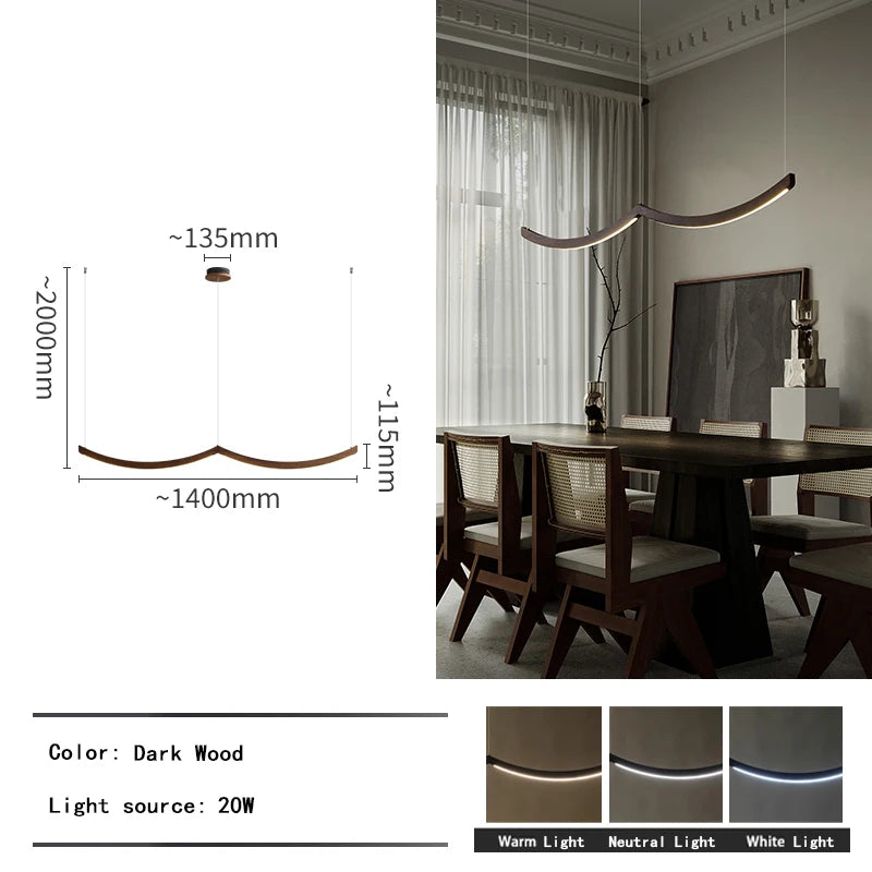 2026 Wood Arch Modern Long Pendant Light - Minimalist LED Dining Table Chandelier