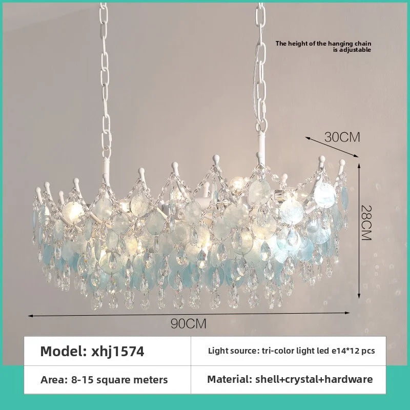 French Vintage-Style Living Room Chandelier In A Retro Blue Shell Villa Duplex Bedroom Crystal Lamp With A Sophisticated Touch