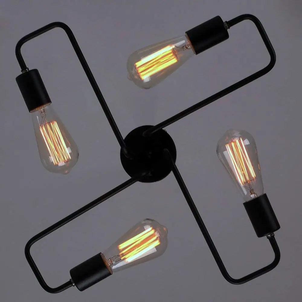black Vintage barn metal semi flush mount ceiling light fixtures wrought iron chandeliers Nordic minimalist home lamp 4-Light