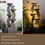 52.8" 6-Tier Outdoor Water Fountain with LED Lights, Large Cascading Resin Waterfall for Garden Patio Yard Deck, Custom