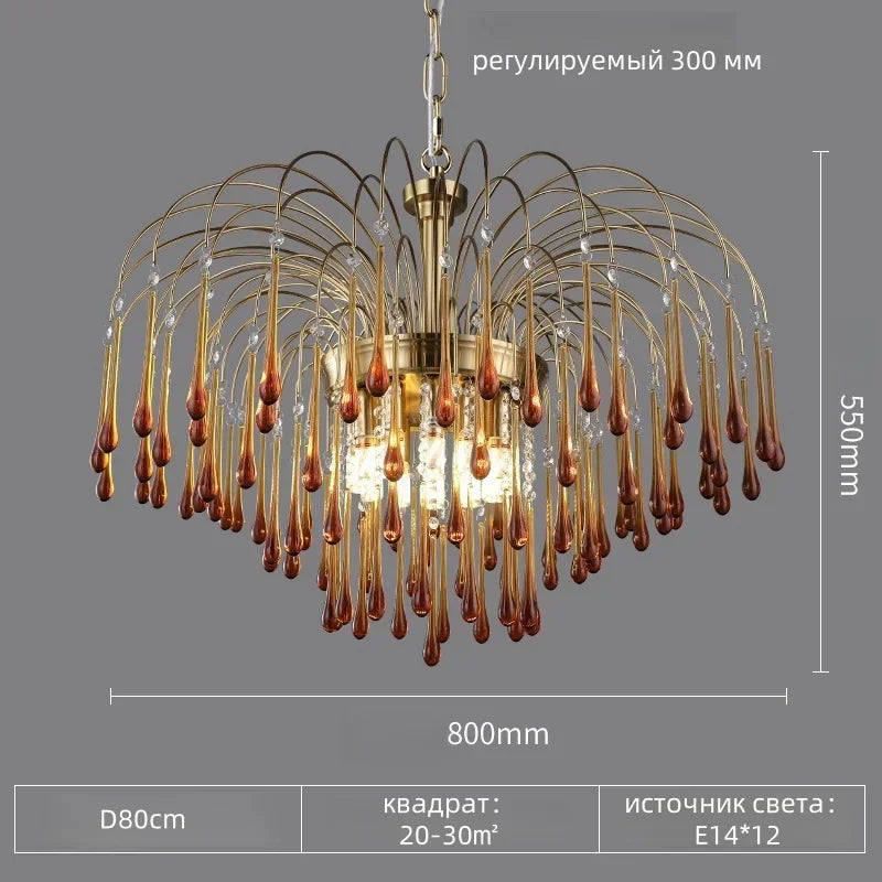 Artpad Retro French Branch Colorful Crystal Chandeliers for Living Room Romantic Raindrop Coloful Crystal Hanging Pendant Light