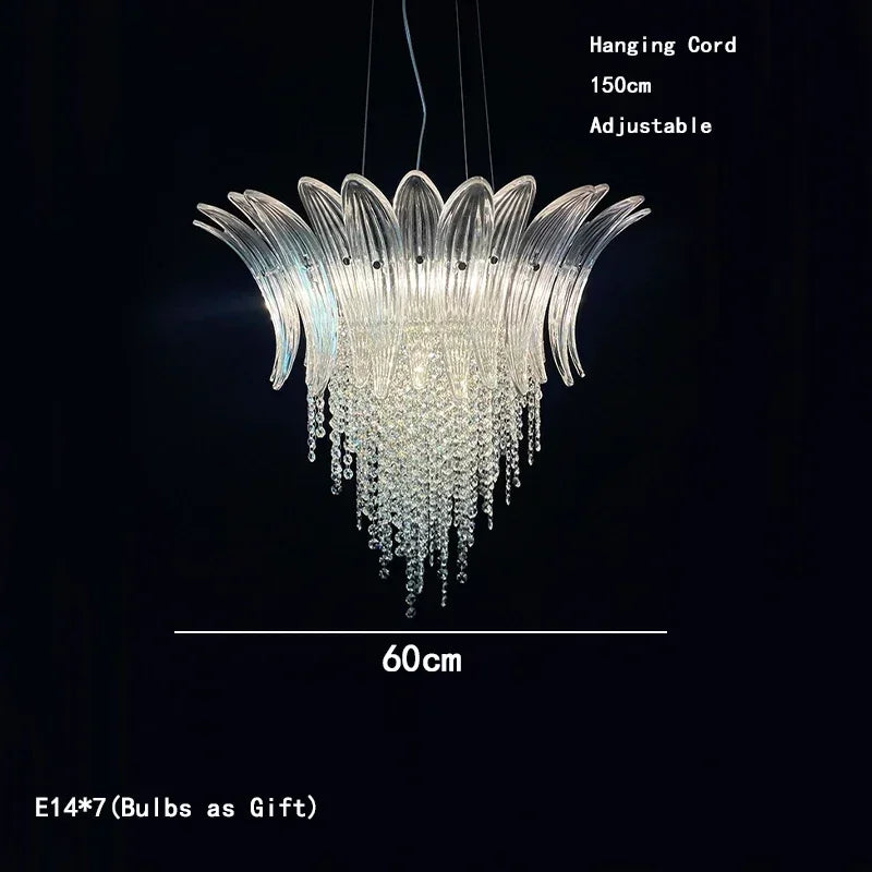 Petal Glass Flower Pendant Ceiling Lamp Minimalist Art Crystal Fringe Lamp for Living Room Staircase Villa Foyer Decor Lamp