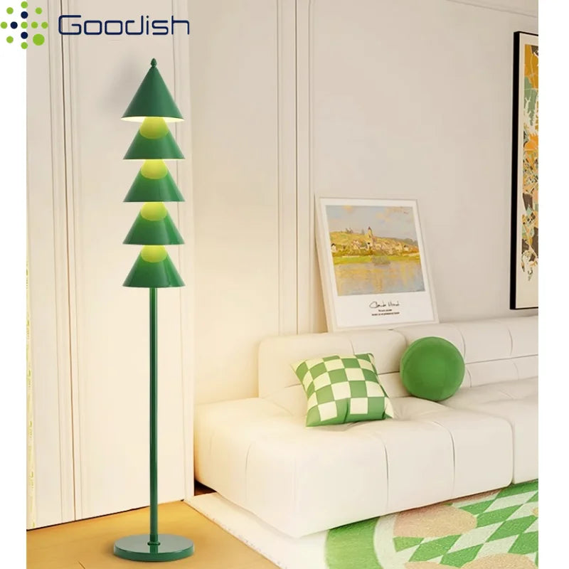 Janpanese Wabi-sabi Retro Art Creative Plated Atmosphere Green Tree Light LED Floor Lamp for Bedroom Home Decoration Chandelier