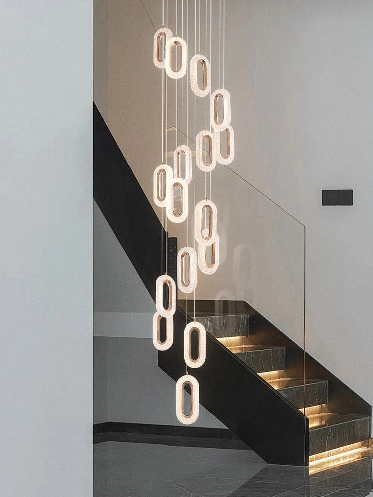 Modern LED Luxury Pendant Light Hanging Elliptical Staircase Chandelier Villa Living Room Pendent Lamp Kitchen Decorative Light
