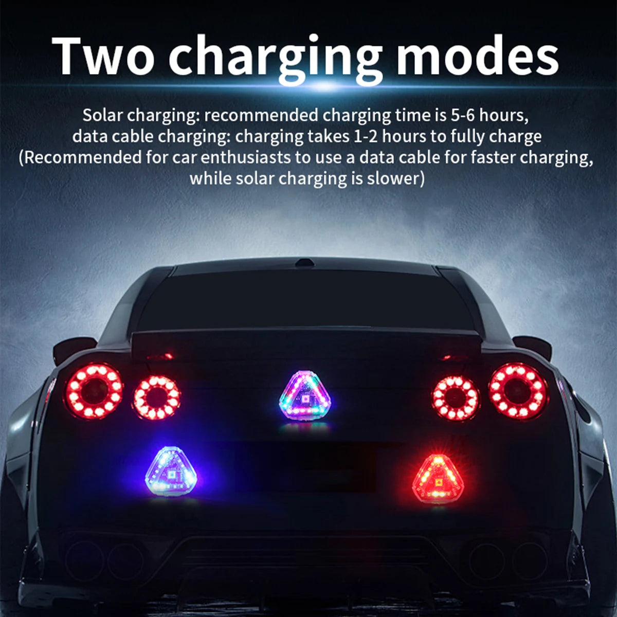 Triangle Solar Powered Strobe Warning Light - Colorful LED Motorcycle Tail Signal Lamp