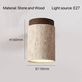 Yellow Travertine LED Ceiling Lamp Japanese Wooden Downlight round Wood Light for Living Room Corridor Porch Balcony