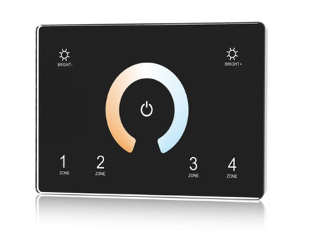 110-240VAC Input T11(IT) 4 Zones Dimming Glass Touch Panel DMX Master T12 CCT / T13 RGB / T14 RGBW DMX512 2.4G RF AC Controller