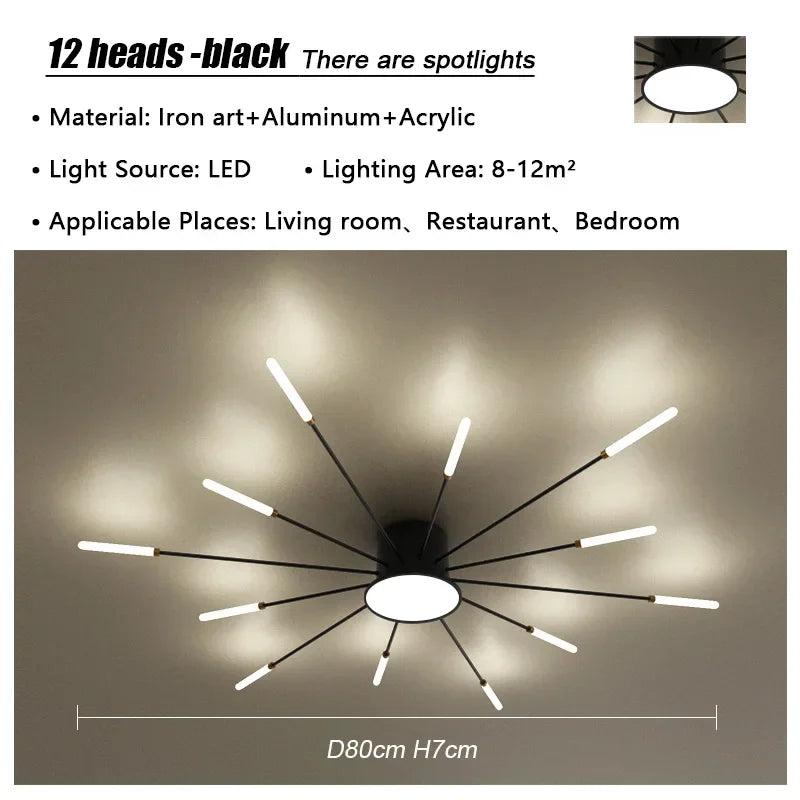 Modern Firework Led Chandeliers Lighting Lamp Home Decor Living Room Ceiling Lights Luminaria Bedroom Black Gold Spiral Lamparas
