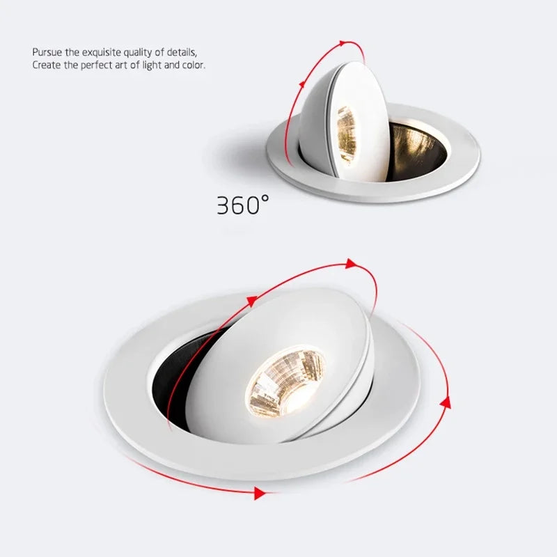 Led Downlight Recessed Ceiling Lamp 5W7W9W12W15W18W Dimmable white black Spot Light 360° Adjustable indoor lighting