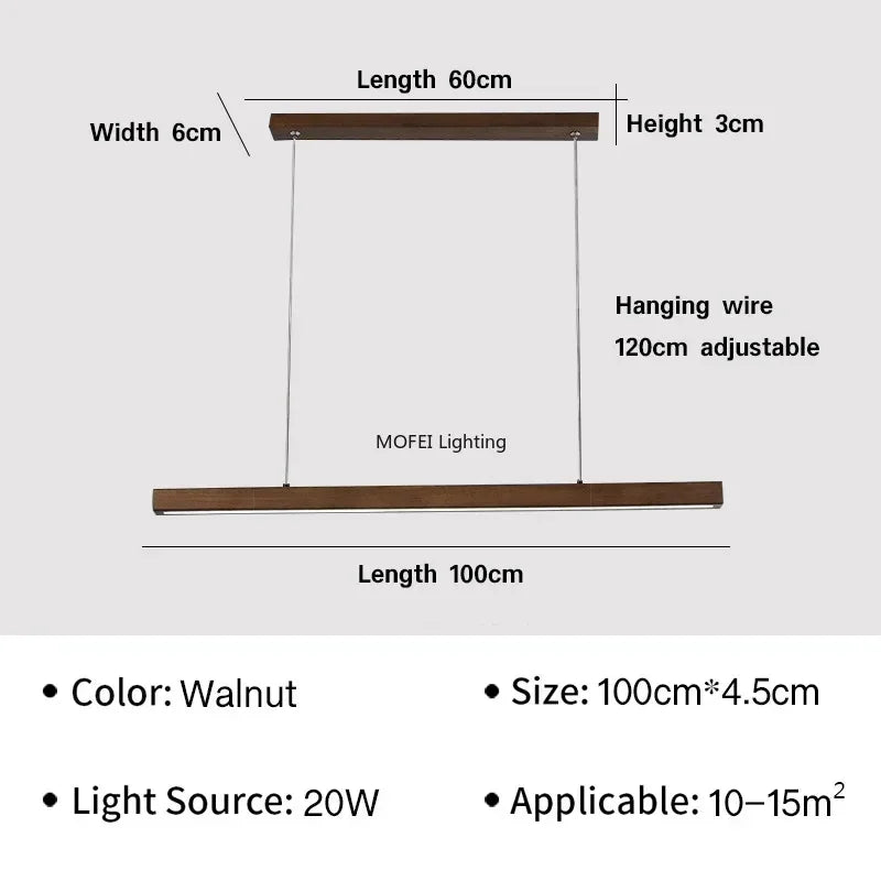 Nordic Long Wood Strip LED Pendant Light Dining Table Lamp Minimalism Suspension Chandelier Living Dining Room Lighting Fixture
