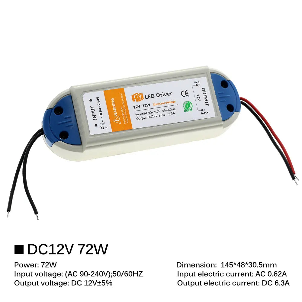 12V Power Supply Adapter 110V 220V to 12V Lighting Transformer 100W 72W 36W 18W DC12 Volts Source LED Driver for LED Strip Light