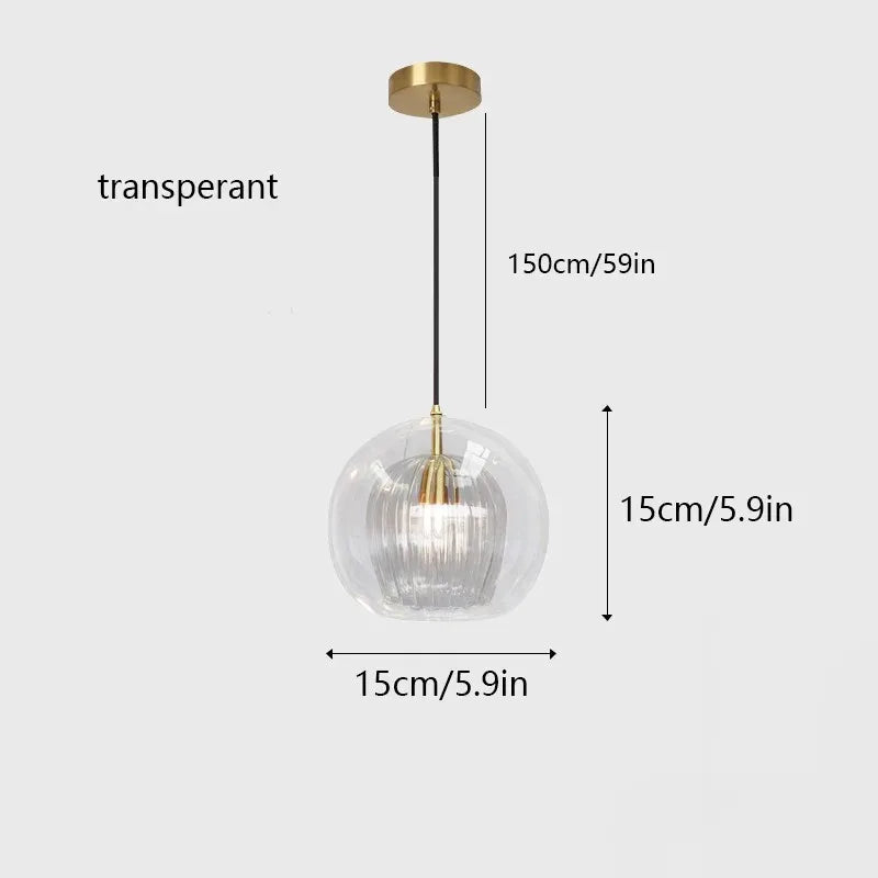 Nordic LED Loft Pendant Light Glass Amber/Clear Hanging Lighting Fixture Industrial Pendant Lamp for Kitchen Living Room Modern