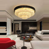 Modern round square layered crystal chandelier black gold luxury Led ceiling lamp living room main lamp villa foyer lighting